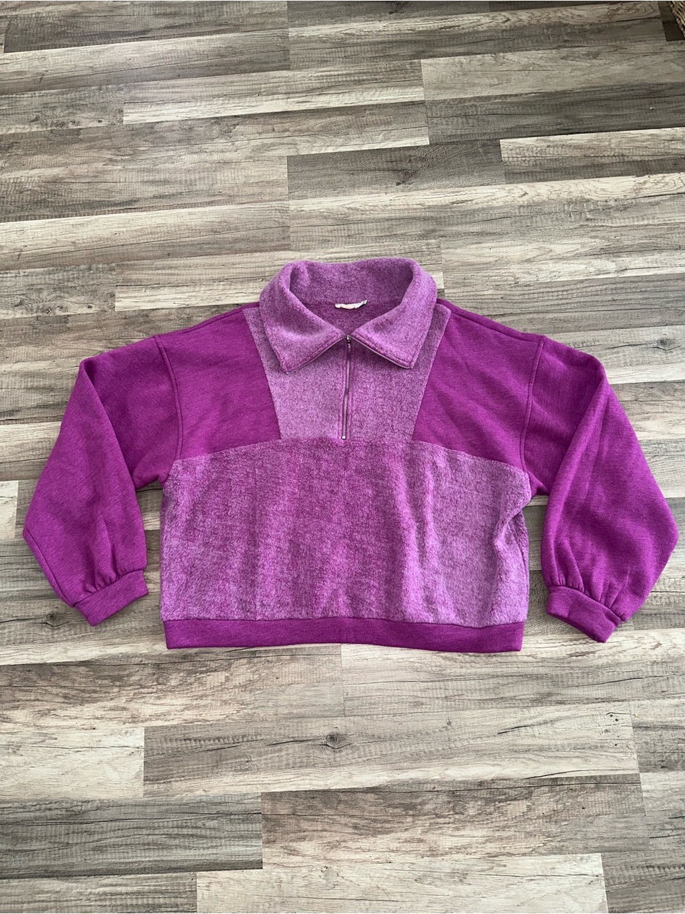 Chrysanthemum Cozy Two-Tone Purple Teddy Half-Zip Jacket